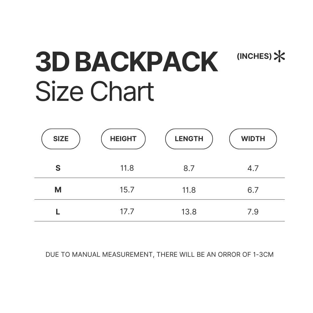 3D Backpack Size Chart - Sherlock Holmes Merch