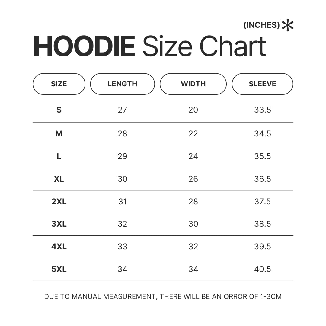Hoodie Size Chart - Sherlock Holmes Merch