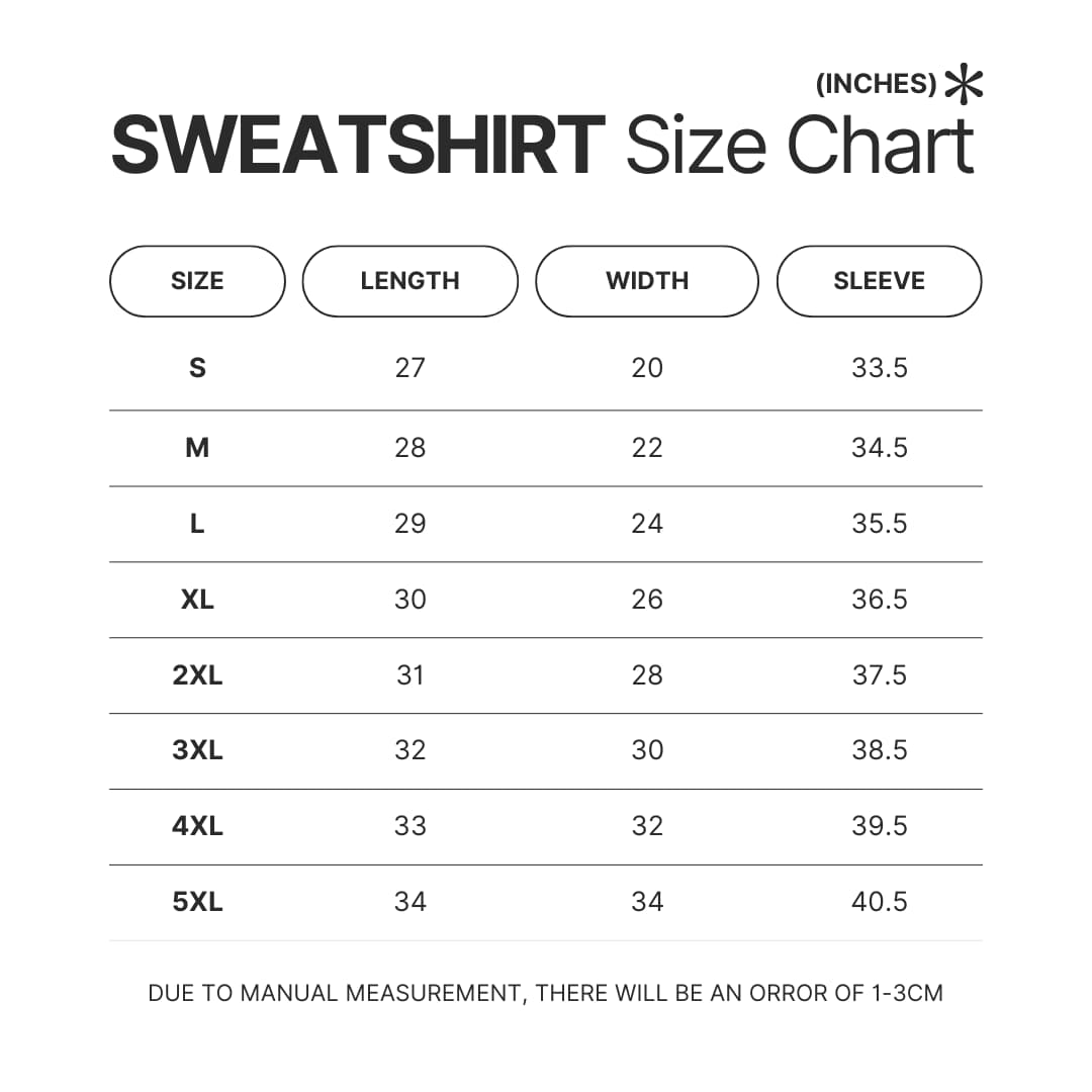 Sweatshirt Size Chart - Sherlock Holmes Merch