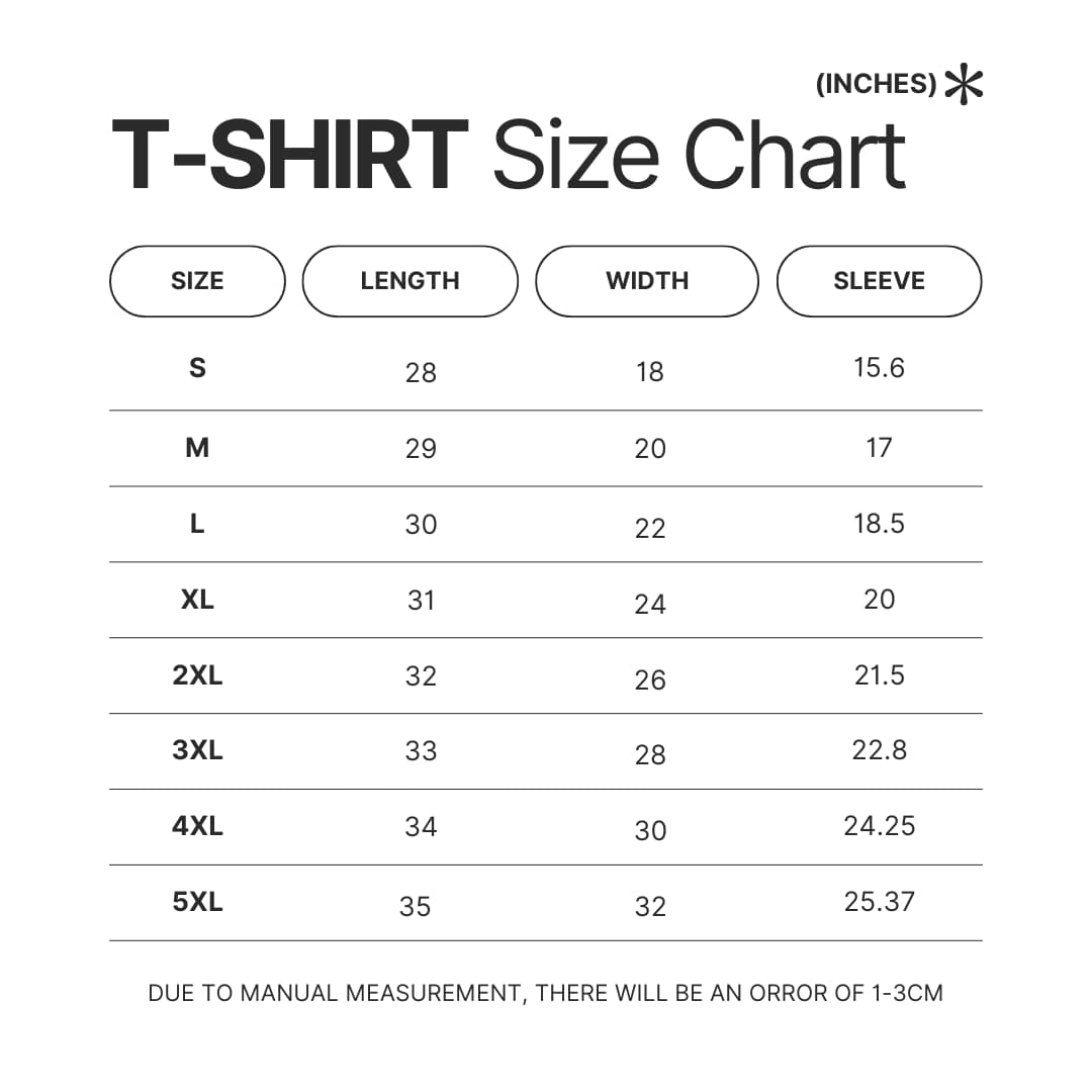 T shirt Size Chart - Sherlock Holmes Merch