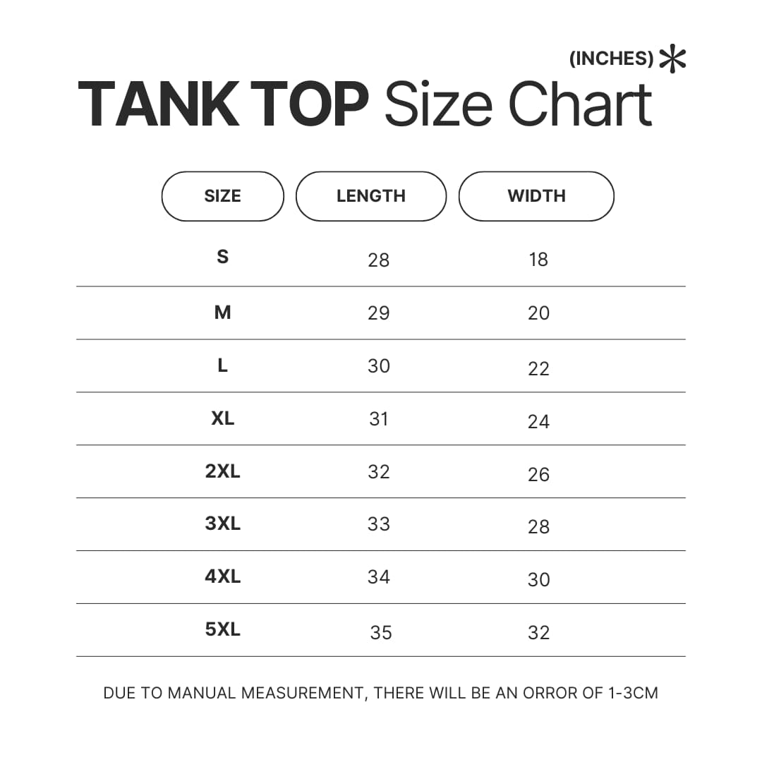 Tank Top Size Chart - Sherlock Holmes Merch