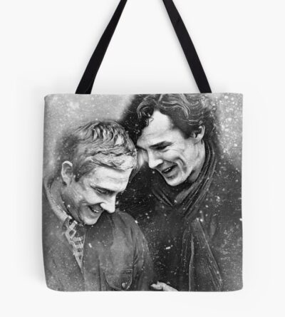 Sherlock Johnlock Laughing In The Snow Tote Bag